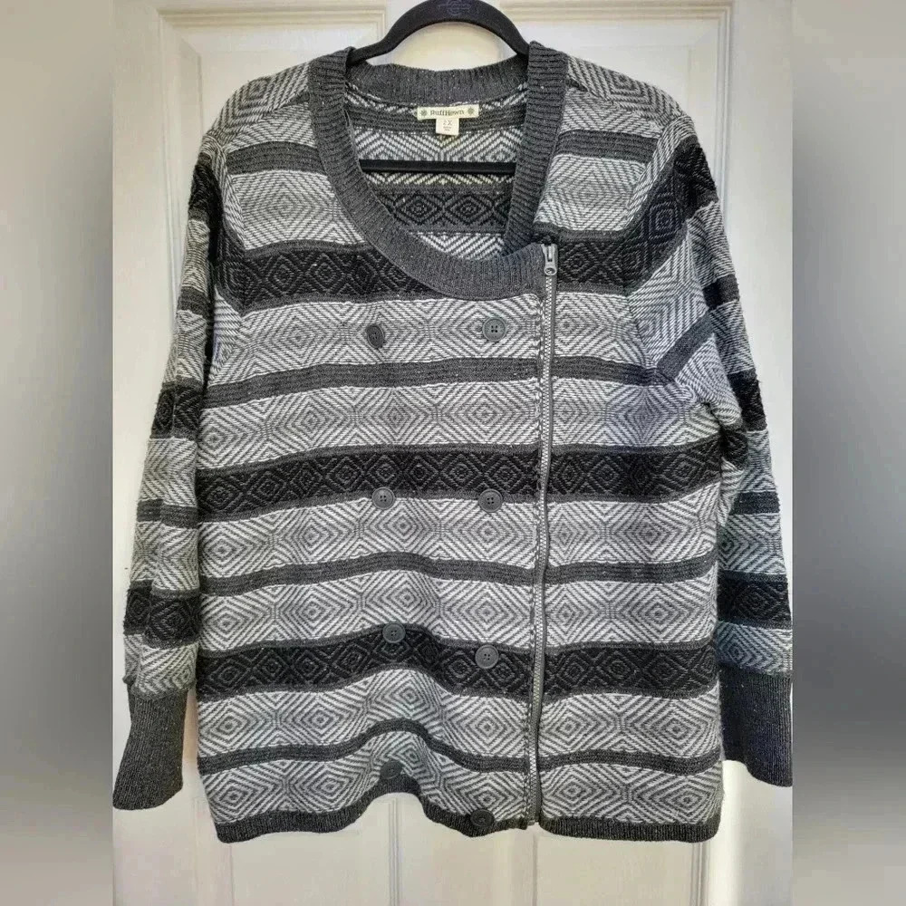 Ruff Hewn 25% Wool Full Zip Striped Sweater Jacket Plus Size 2x